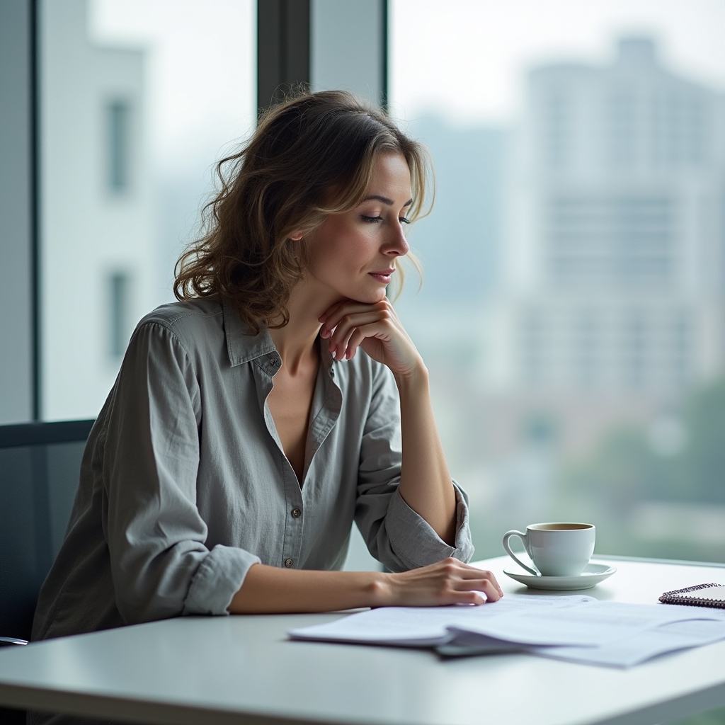 Persoană care reflectează asupra separării financiare după divorț